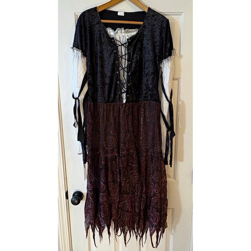 Bar Wench Gypsy Medieval Gothic Lace-Up Dress Black Burgundy Plus 12-14Halloween